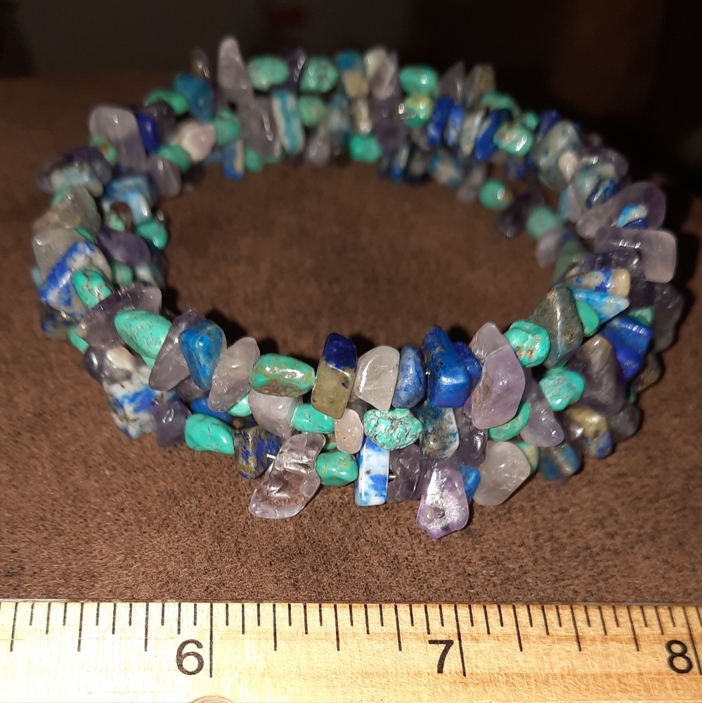 Gemstone Memory Wire Wrapped Bracelet Various Sto… - image 3